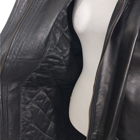 ACCENTS! RICH BLACK GENUINE LEATHER FAUX FUR TRIMMED HOOD PARKA COAT! SZ 1X - Picture 7 of 13